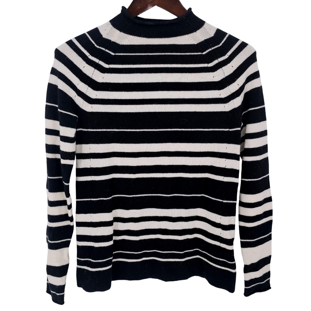 GAP Raglan Mock Neck Sweater Knit Top Womens XS‎ Merino Wool Blend Black White